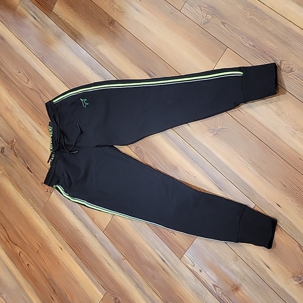 PINK Victoria's Secret Black Joggers with Green Accents